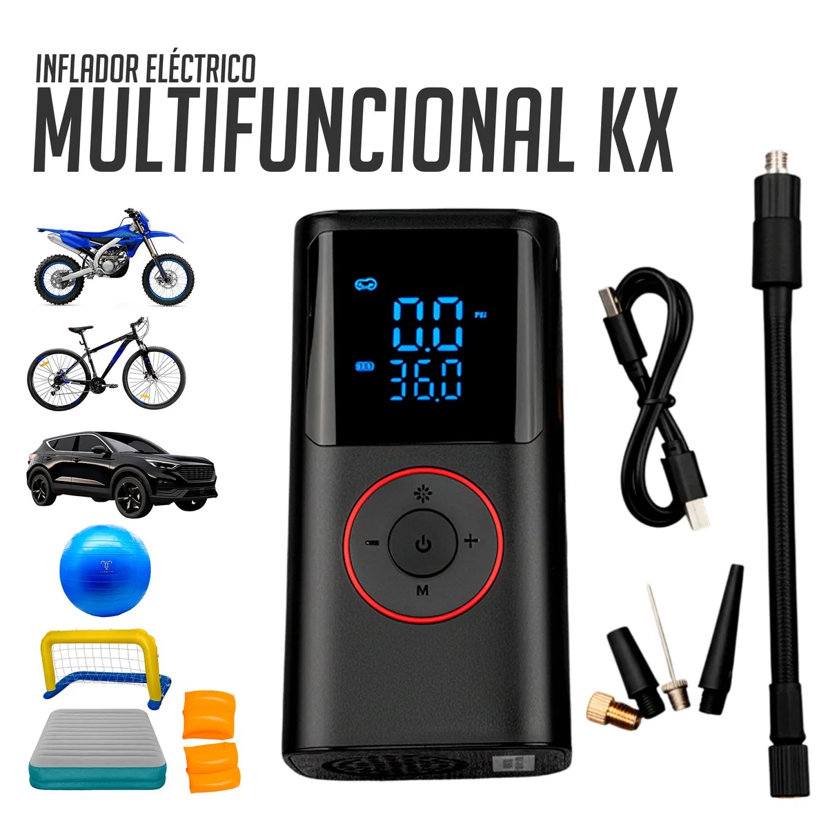 Inflador Eléctrico Portátil Multifuncion